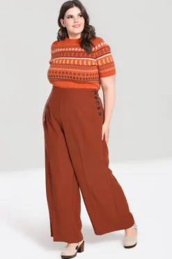Hell Bunny Ginger Swing Trousers Brown Clearance