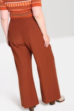 Hell Bunny Ginger Swing Trousers Brown Clearance