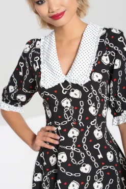 Hell Bunny Heart Lock Mid Dress Black Clearance