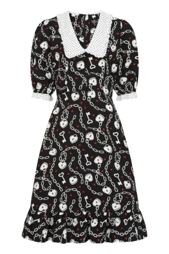 Hell Bunny Heart Lock Mid Dress Black Clearance