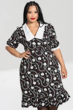 Hell Bunny Heart Lock Mid Dress Black Clearance