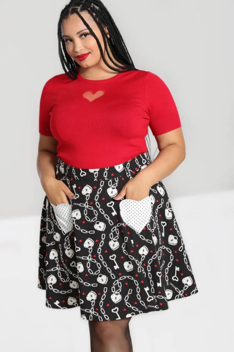 Hell Bunny Heart Lock Mini Skirt Black New
