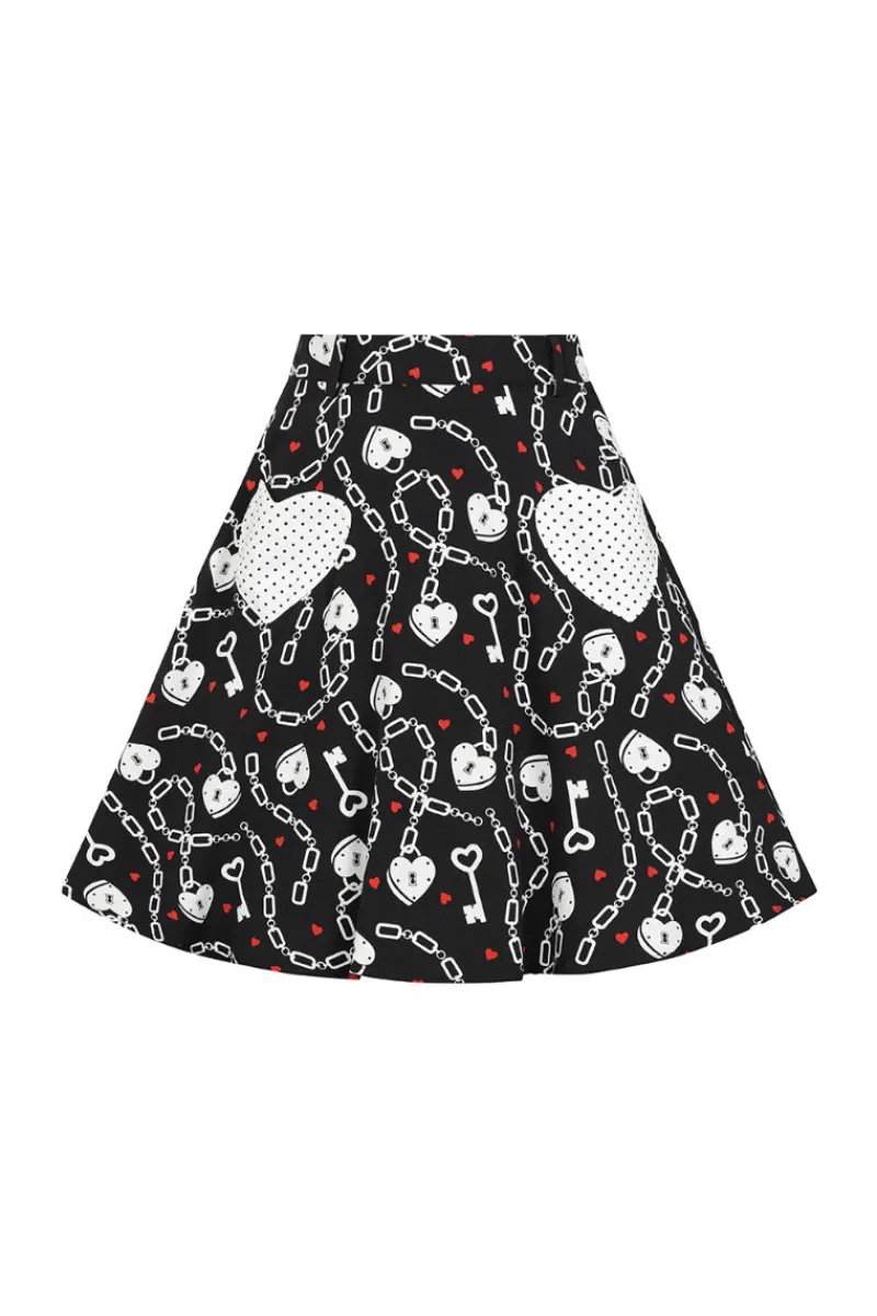 Hell Bunny Heart Lock Mini Skirt Black New