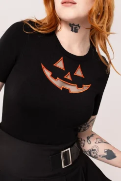 Hell Bunny Jack-O-Lantern Top Black/Orange Sale