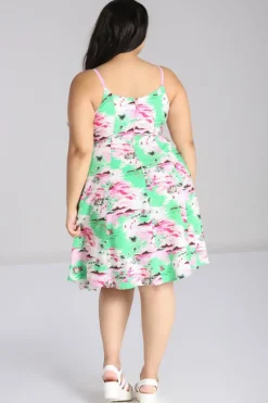 Hell Bunny Kai Knee Dress Green Outlet
