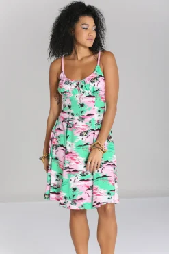 Hell Bunny Kai Knee Dress Green Outlet