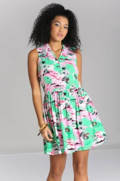 Hell Bunny Kai Mini Dress Green Hot