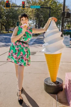 Hell Bunny Kai Mini Dress Green Hot