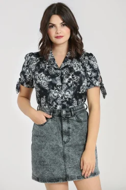 Hell Bunny Kasumi Blouse Grey Hot