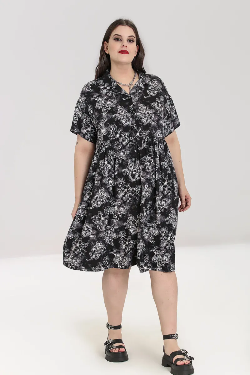 Hell Bunny Kasumi Mid Dress Grey Outlet