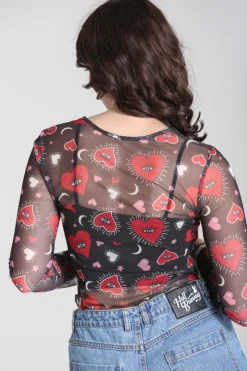 Hell Bunny Kate Heart Mesh Top Black