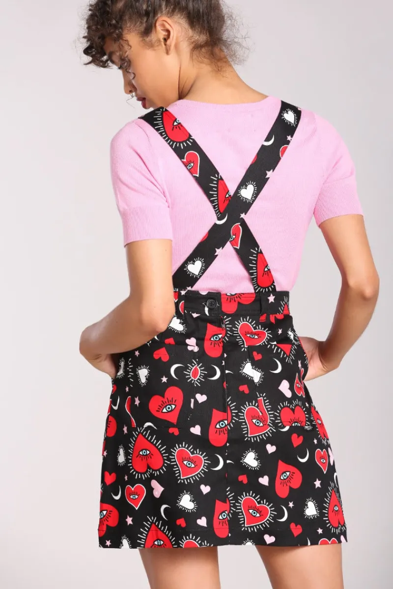 Hell Bunny Kate Heart Pinafore Dress Black Outlet
