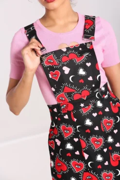 Hell Bunny Kate Heart Pinafore Dress Black Outlet
