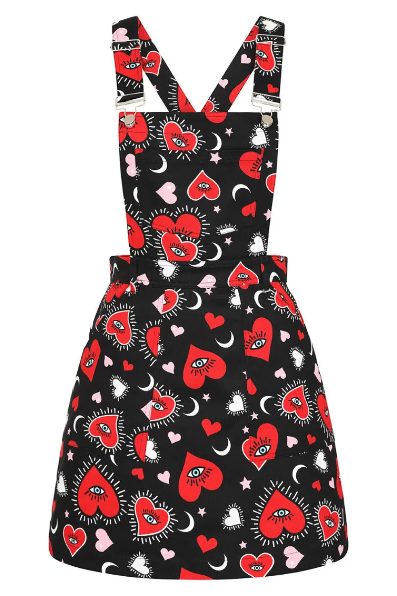 Hell Bunny Kate Heart Pinafore Dress Black Outlet