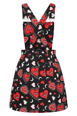 Hell Bunny Kate Heart Pinafore Dress Black Outlet