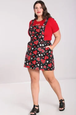 Hell Bunny Kate Heart Pinafore Dress Black Outlet