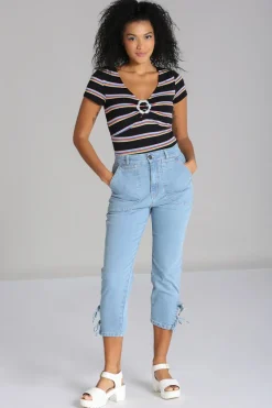 Hell Bunny Kiralee Cropped Jeans Blue Clearance