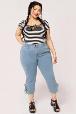 Hell Bunny Kiralee Cropped Jeans Blue Clearance