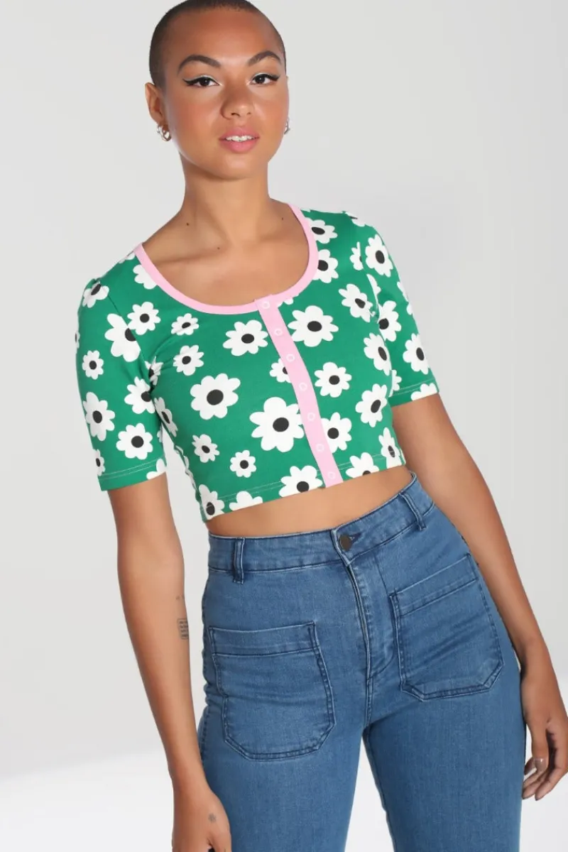 Hell Bunny Kitsch Daisy Top Green