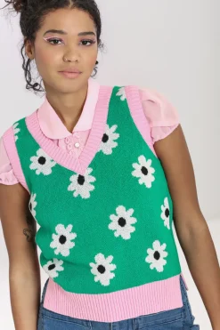 Hell Bunny Kitsch Daisy Vest Green Sale