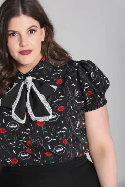 Hell Bunny Lilith Blouse Black New