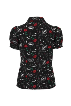 Hell Bunny Lilith Blouse Black New