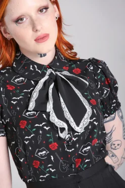 Hell Bunny Lilith Blouse Black New