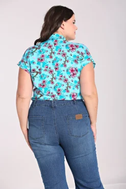 Hell Bunny Louella Shirt Aqua New