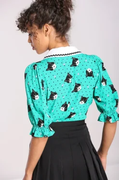 Hell Bunny Love Cats Blouse Green Best