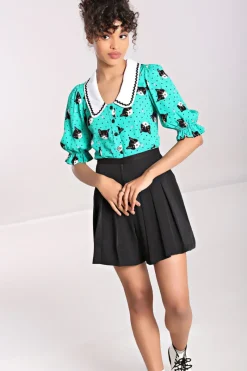 Hell Bunny Love Cats Blouse Green Best