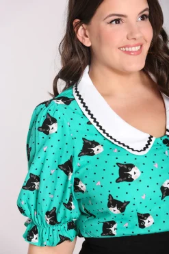 Hell Bunny Love Cats Blouse Green Best