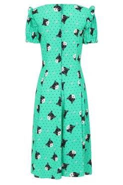 Hell Bunny Love Cats Midi Dress Green Sale