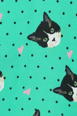Hell Bunny Love Cats Midi Dress Green Sale