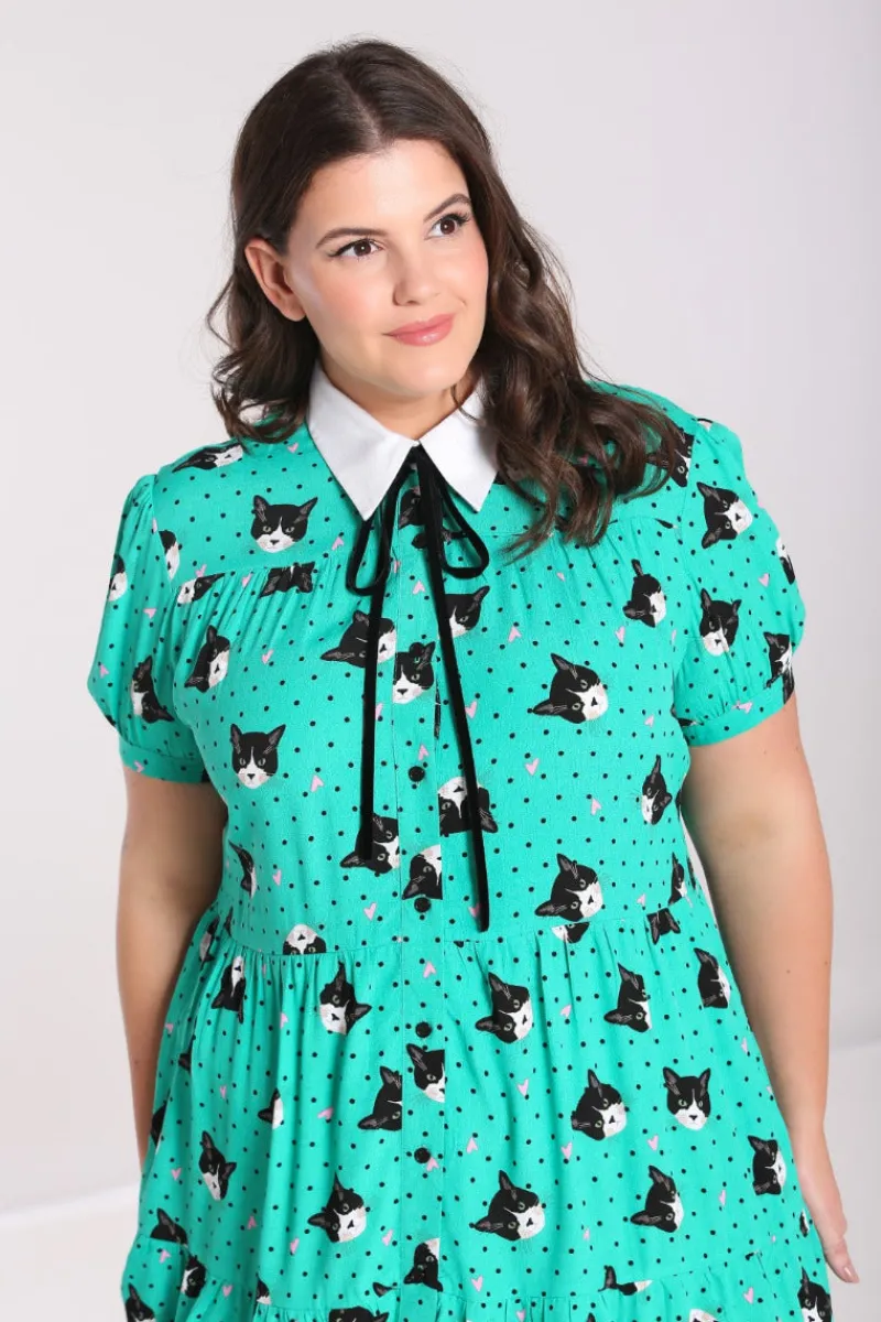 Hell Bunny Love Cats Mini Dress Green Discount