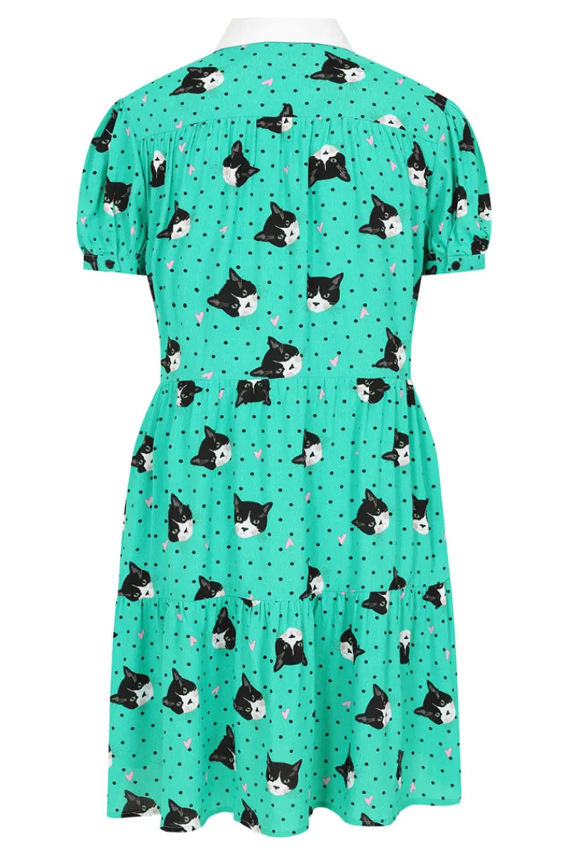 Hell Bunny Love Cats Mini Dress Green Discount