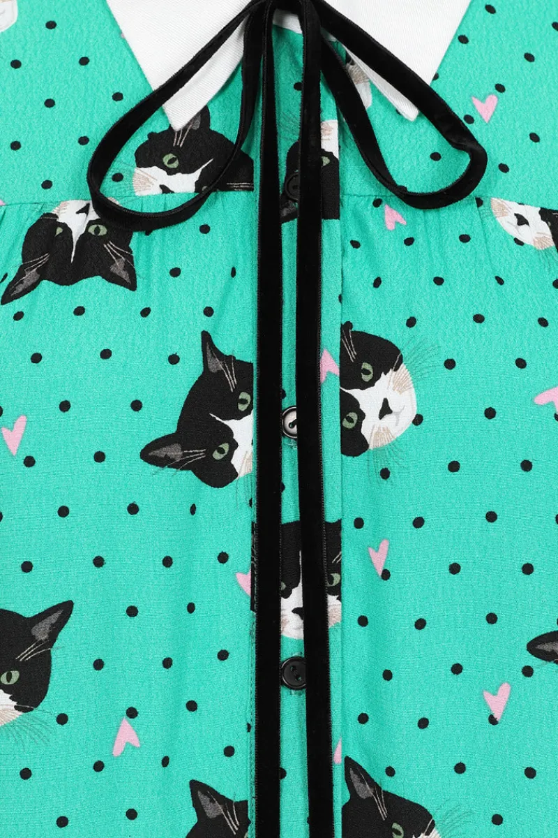 Hell Bunny Love Cats Mini Dress Green Discount