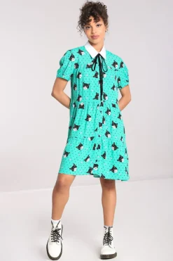 Hell Bunny Love Cats Mini Dress Green Discount