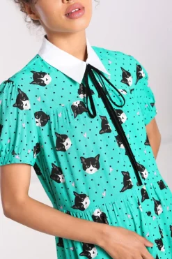 Hell Bunny Love Cats Mini Dress Green Discount