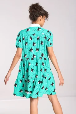 Hell Bunny Love Cats Mini Dress Green Discount