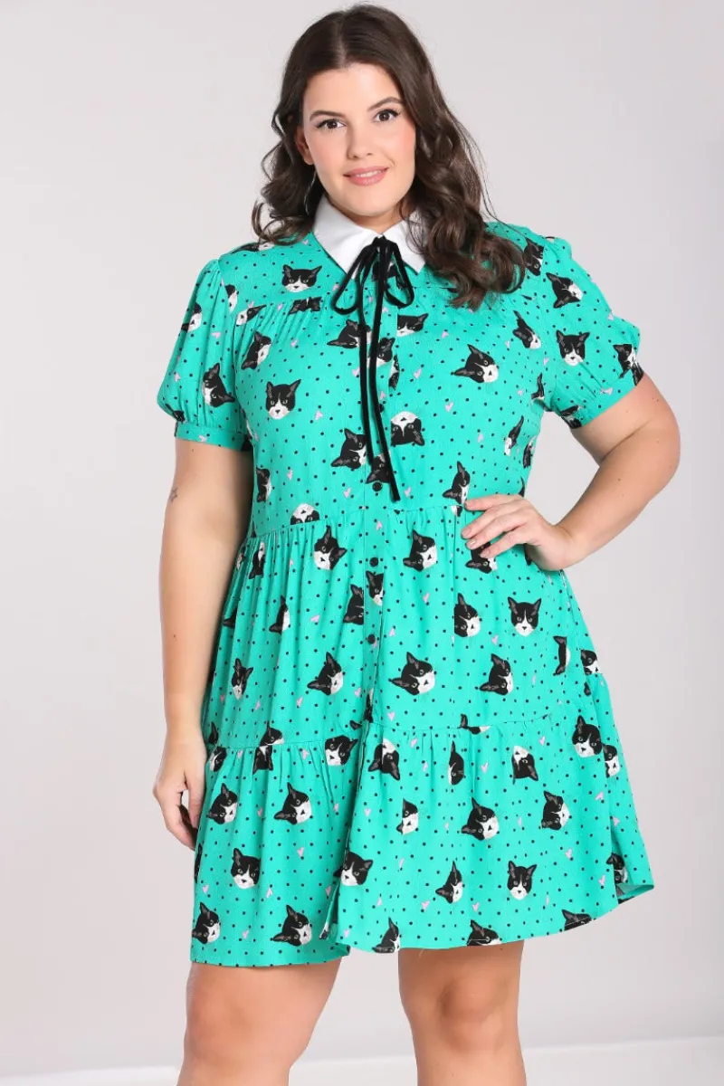 Hell Bunny Love Cats Mini Dress Green Discount