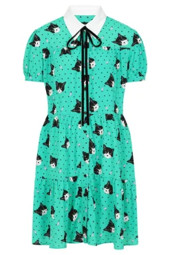 Hell Bunny Love Cats Mini Dress Green Discount