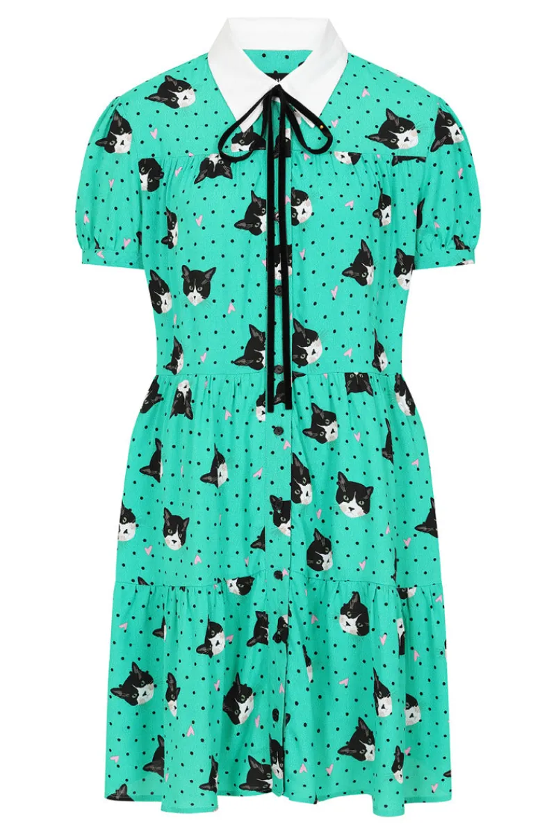 Hell Bunny Love Cats Mini Dress Green Discount