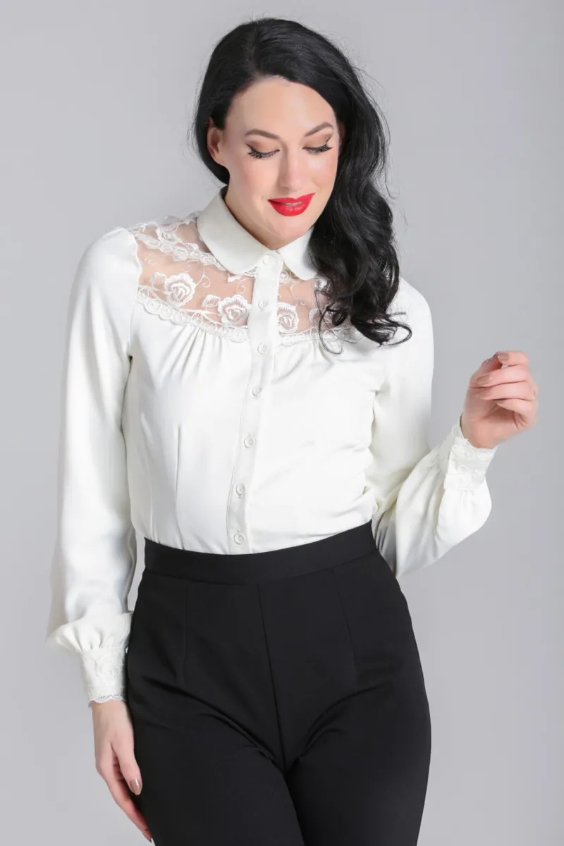 Hell Bunny Lucille Blouse Ivory Best