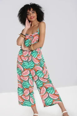 Hell Bunny Melonie Jumpsuit Orange New