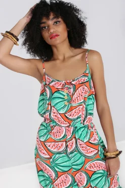 Hell Bunny Melonie Jumpsuit Orange New