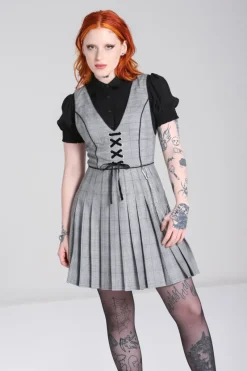 Hell Bunny Mina Pinafore Dress Grey Outlet