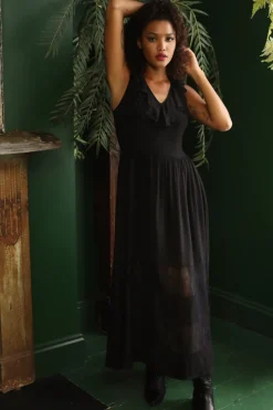 Hell Bunny Mortem Maxi Dress Black New