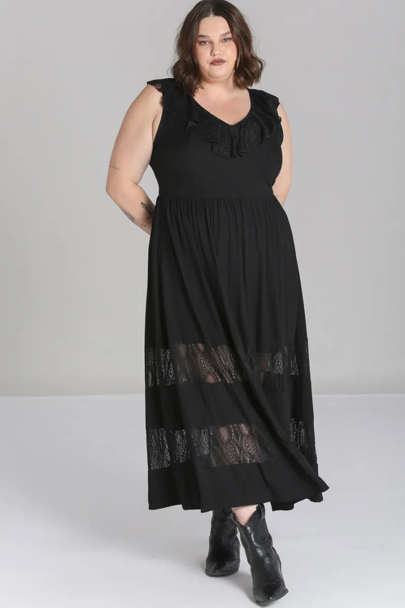 Hell Bunny Mortem Maxi Dress Black New
