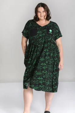 Hell Bunny Mulder Dress Green New
