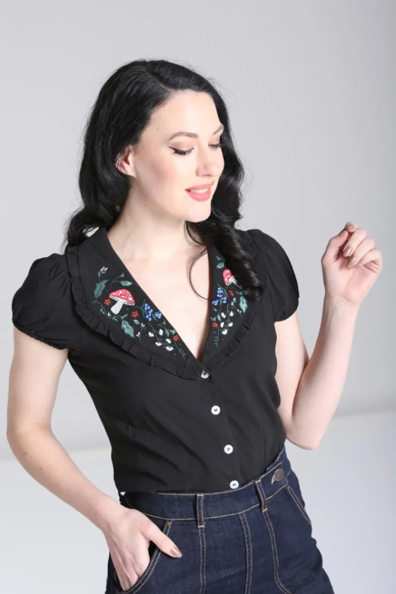 Hell Bunny Natura Blouse Black New